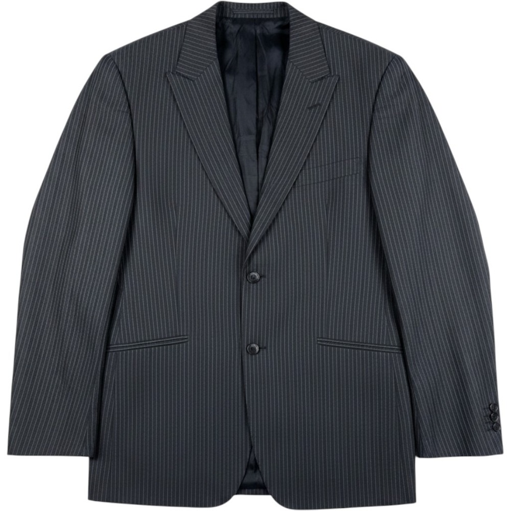 Versace Collection Blazer Mens 40R Pinstripe Wool Peak Lapel Dark Grey